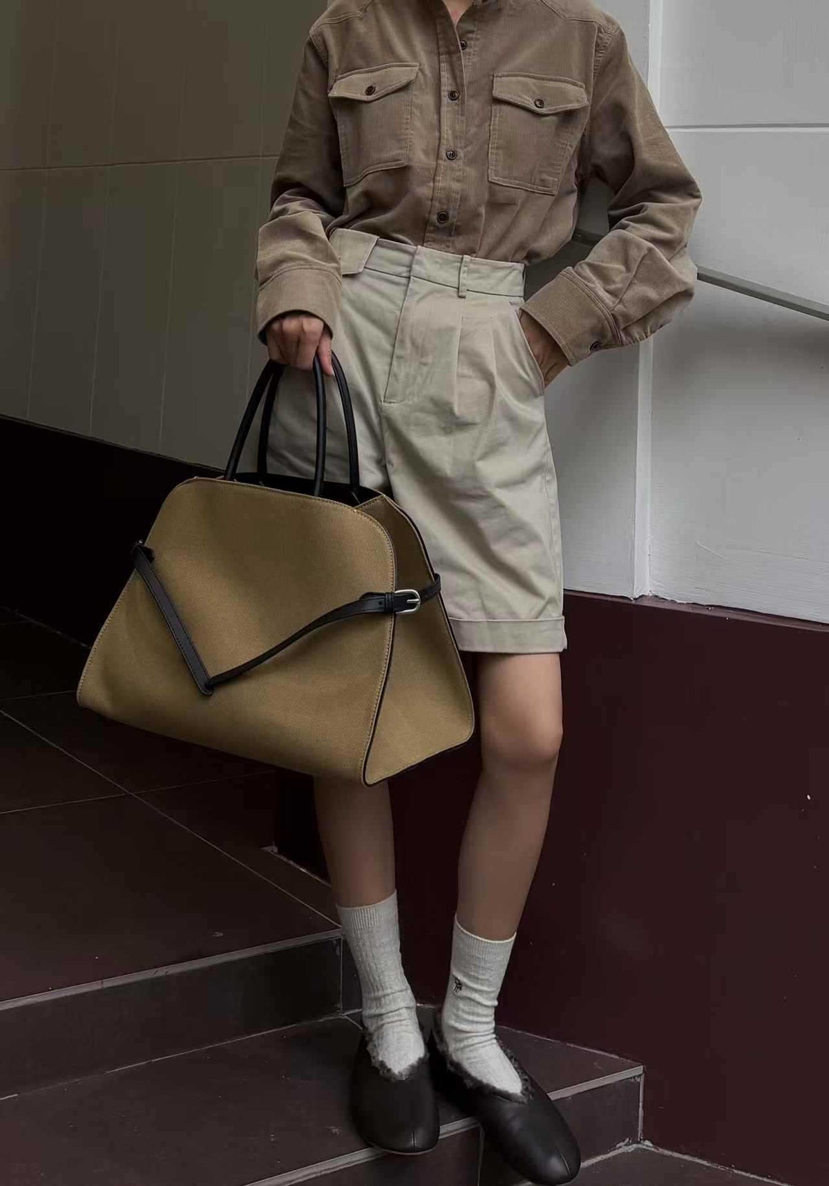 👜 [가을무드 캔버스] 더로* 마고 스타일 소가죽 배색 빅 토트백 | Canvas & Leather Margaux Style Large Tote Bag