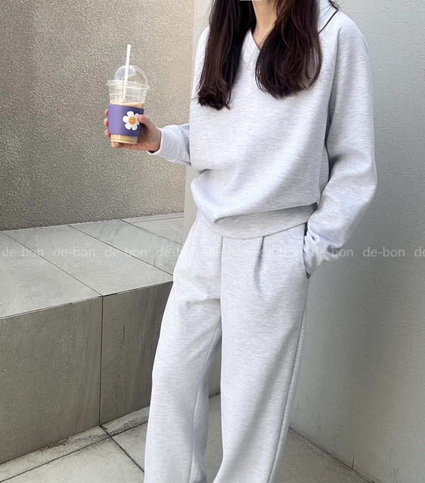 🤎 [노리타] 모카 브이 V넥 데일리 셋업 핏좋은 일자바지 탄탄면 77까지가능  | Mocha V-Neck Daily Set