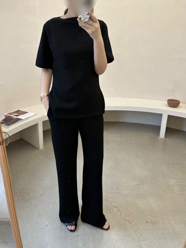👚 [노리타] 맥킨 텐션 반팔탑 & 와이드 팬츠 가을 투피스 셋업 66까지| McKin Stretch Top & Wide Pants Two-Piece Set
