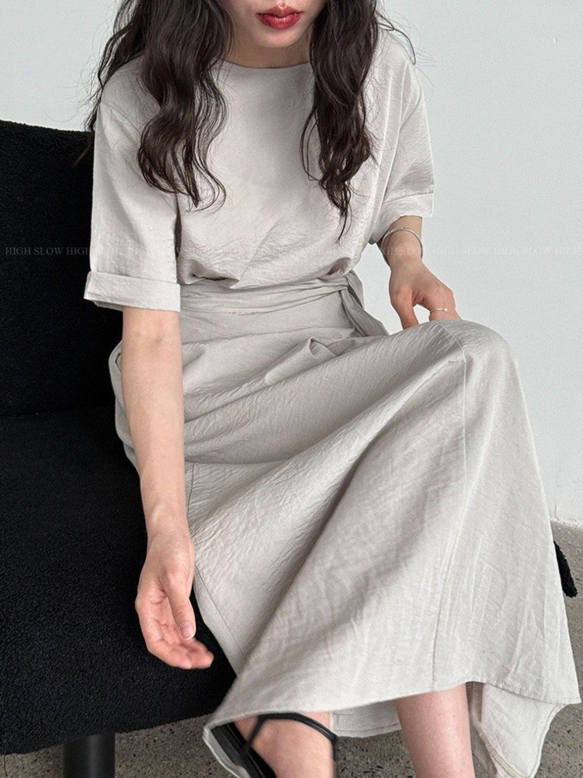 🤍✨ 어반시크 체형커버 랩 디테일 린넨 롱원피스 – 뒷밴딩·포켓·여리핏 데일리 원피스 │ Urban Chic Wrap Linen Maxi Dress ✨🤍
