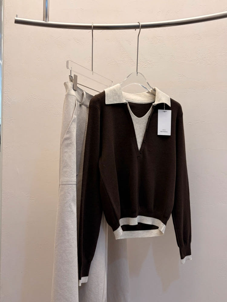 ✨ [블렌딩] 엘라 배색 카라 니트 출근룩 원사고급| Ella Contrast Collar Knit 66까지