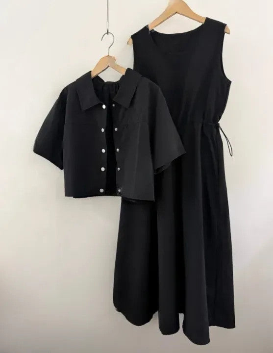 🧸[66반까지 가능] 안나 바스락 원피스 & 크롭자켓 세트 · 투웨이 착용 · 체형커버 · 여름 교회룩 · 데일리룩 | Anna Dress & Jacket Set