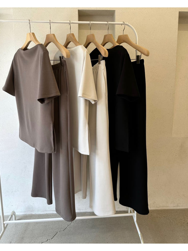 👚 [노리타] 맥킨 텐션 반팔탑 & 와이드 팬츠 가을 투피스 셋업 66까지| McKin Stretch Top & Wide Pants Two-Piece Set