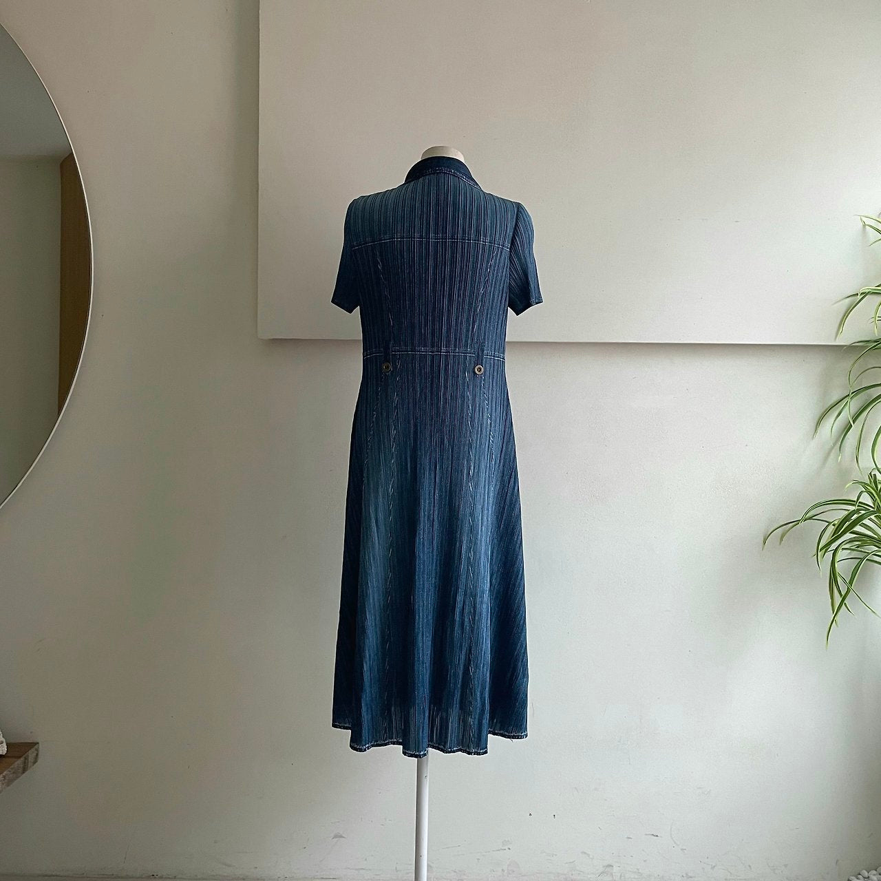 ✨ [44-66반까지예뻐요] 청 플리츠👗 데님 워싱 플리츠 카라 벨트 롱 원피스 | Denim Wash Pleated Collared Belted Long Dress ✨