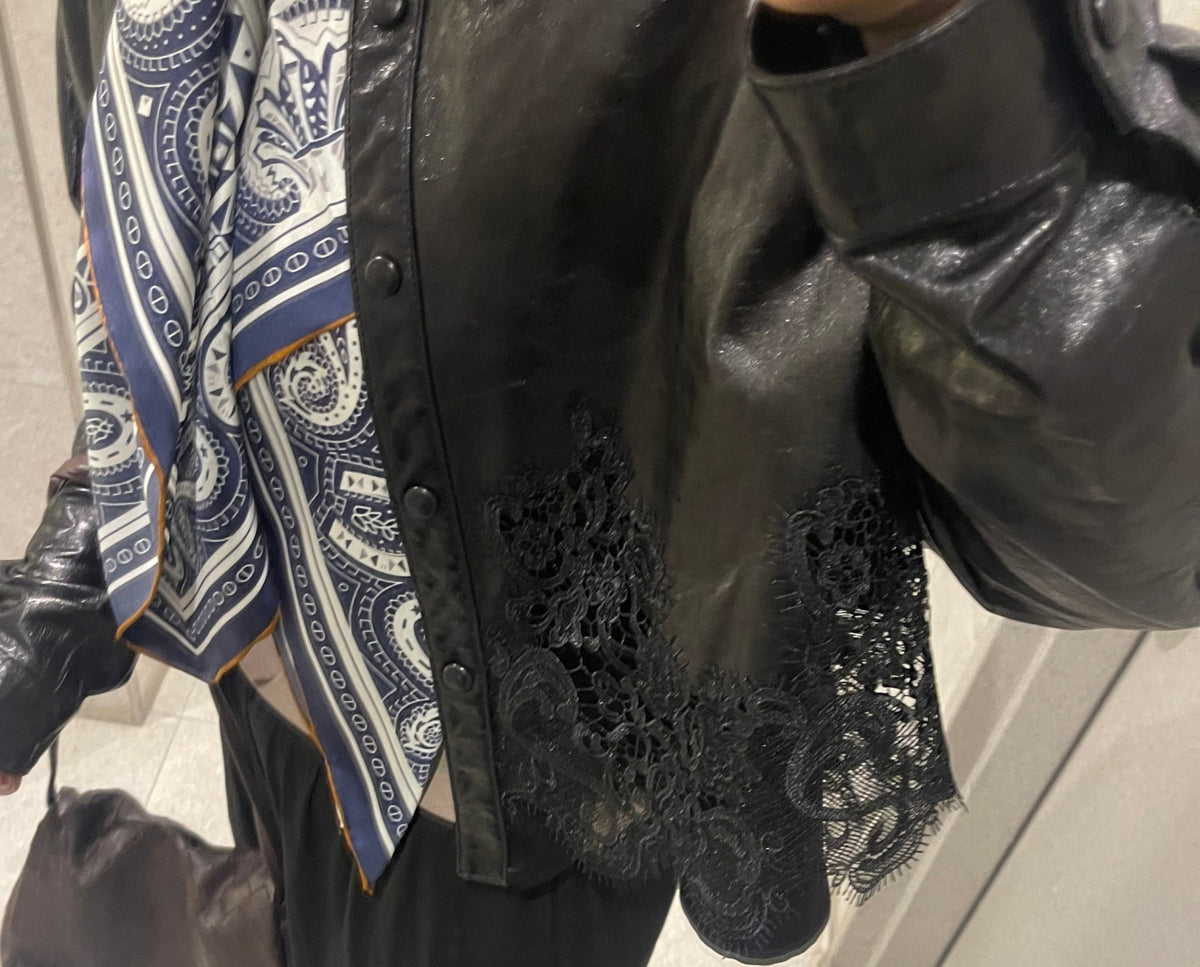 [프리미엄 고가 라인]🖤 청담동 며느리룩[PREMIUM] 100% 리얼 양가죽 레이스 셔츠 자켓 | Premium Lambskin Lace Shirt Jacket