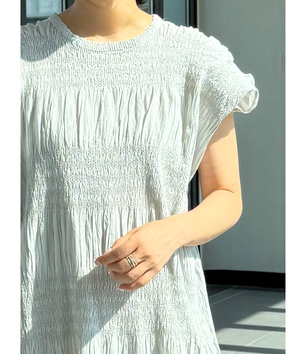🌿 플리츠 스모그 이세 면 플리츠 롱 원피스 │ Issey Smocked Cotton Pleated Maxi Dress · 캡소매 · 체형커버 · 휴양지원피스 · 내추럴무드 · 55~77반 추천