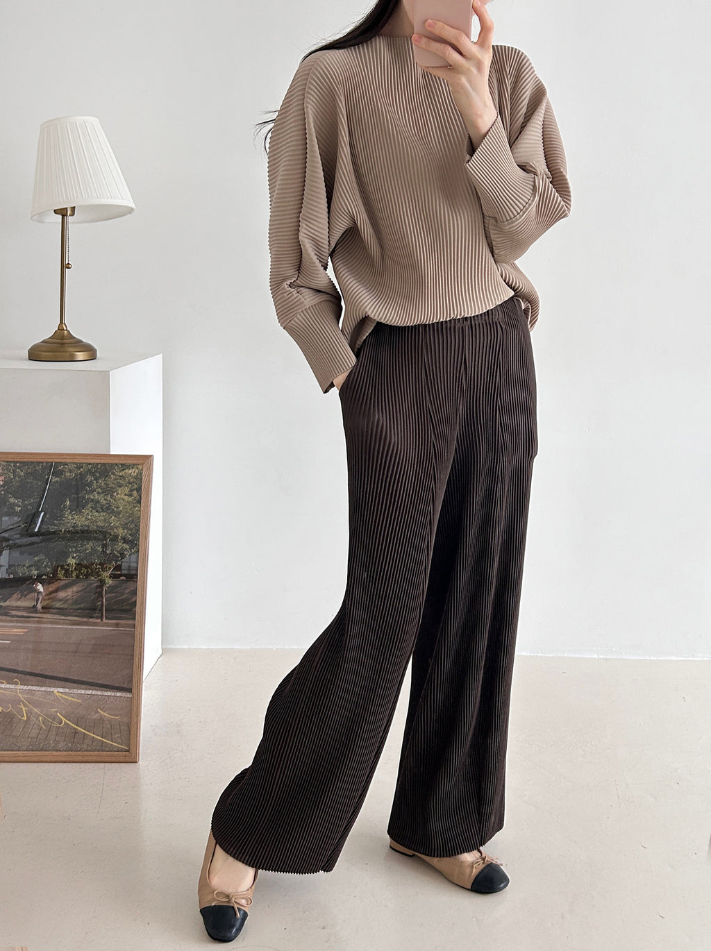 ✨ [플리츠] 도톰 롱 와이드 일자 팬츠 | Thick Pleated Wide-Leg Pants