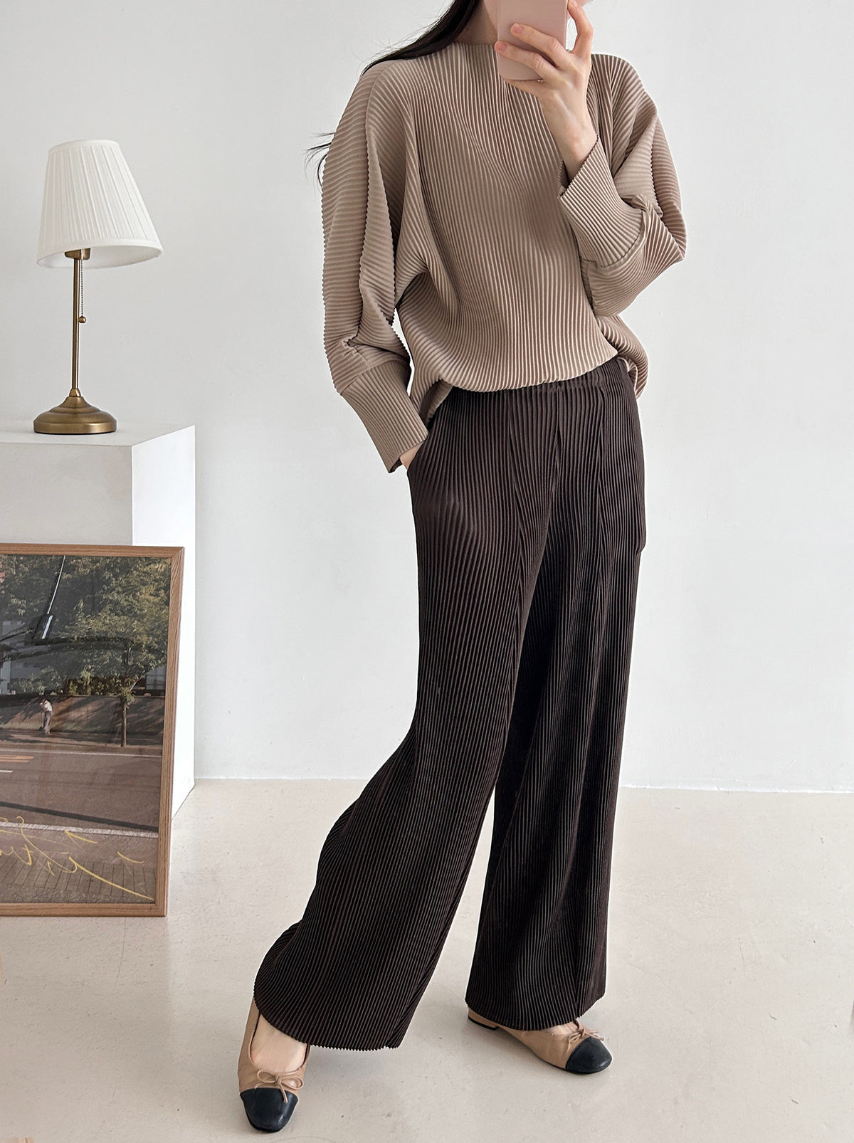 ✨ [플리츠] 도톰 롱 와이드 일자 팬츠 | Thick Pleated Wide-Leg Pants