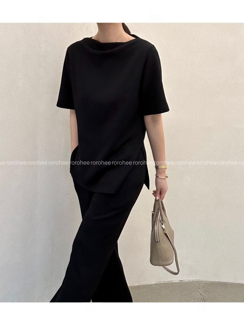 👚 [노리타] 맥킨 텐션 반팔탑 & 와이드 팬츠 가을 투피스 셋업 66까지| McKin Stretch Top & Wide Pants Two-Piece Set