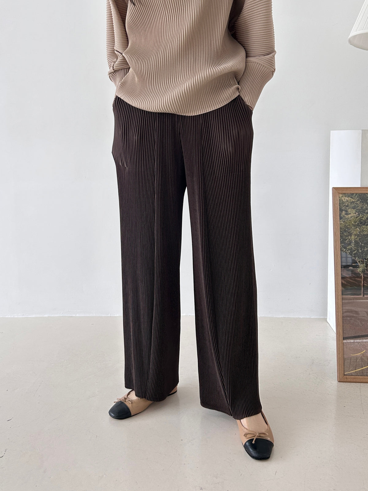 ✨ [플리츠] 도톰 롱 와이드 일자 팬츠 | Thick Pleated Wide-Leg Pants