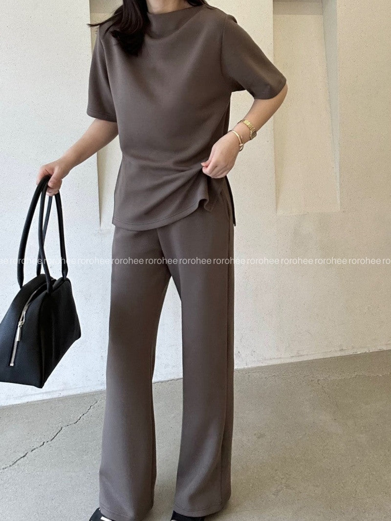 👚 [노리타] 맥킨 텐션 반팔탑 & 와이드 팬츠 가을 투피스 셋업 66까지| McKin Stretch Top & Wide Pants Two-Piece Set