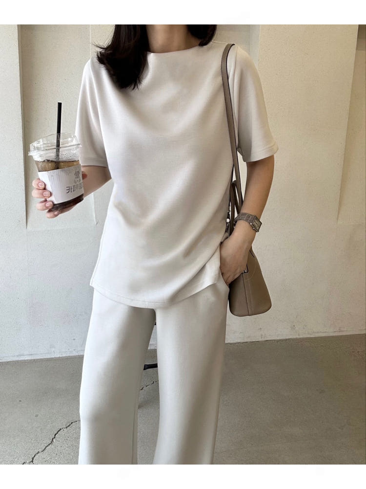 👚 [노리타] 맥킨 텐션 반팔탑 & 와이드 팬츠 가을 투피스 셋업 66까지| McKin Stretch Top & Wide Pants Two-Piece Set