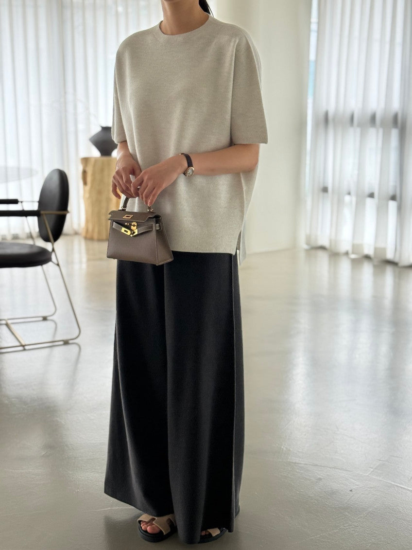 ✨ [PREMIUM LINE] 미네르바 캐시울 루즈핏 홀가먼트 울 100% 와이드 니트 팬츠 | Premium Wholegarment 100% Wool Wide Knit Pants
