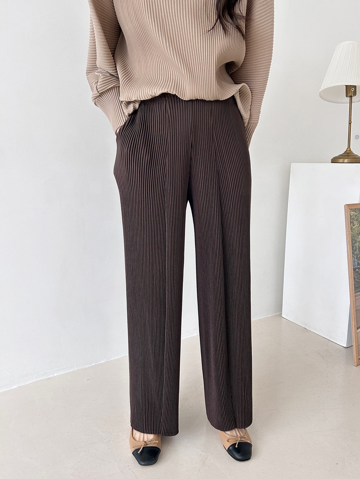 ✨ [플리츠] 도톰 롱 와이드 일자 팬츠 | Thick Pleated Wide-Leg Pants