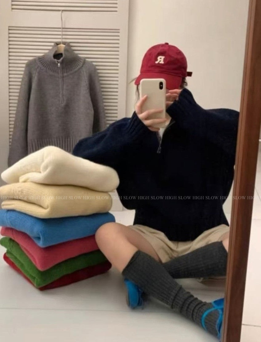 🧶 제니 하프 반집업 니트 나그랑 루즈핏 적당길이감| Jenny Half-Zip Knit