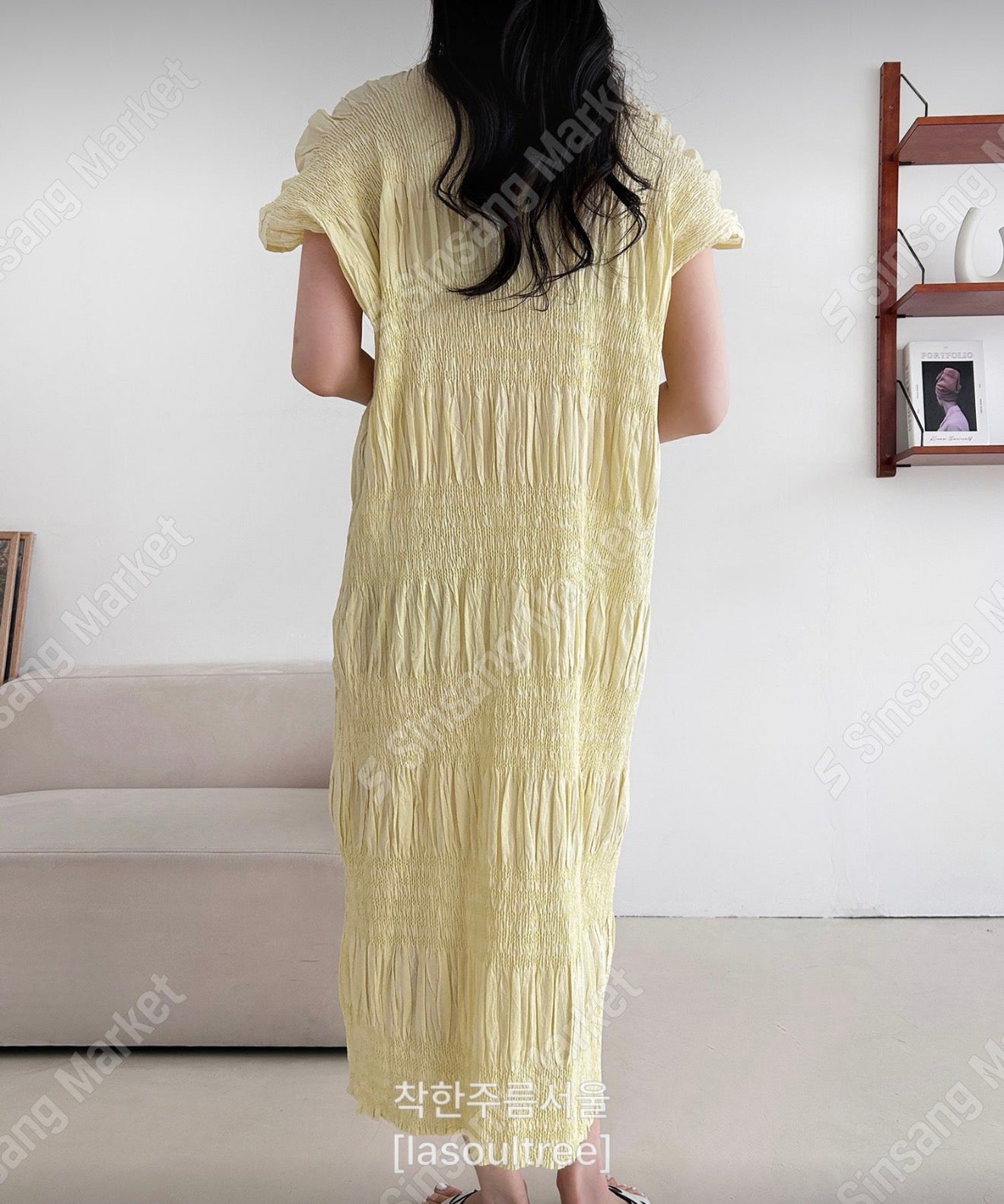 🌿 플리츠 스모그 이세 면 플리츠 롱 원피스 │ Issey Smocked Cotton Pleated Maxi Dress · 캡소매 · 체형커버 · 휴양지원피스 · 내추럴무드 · 55~77반 추천