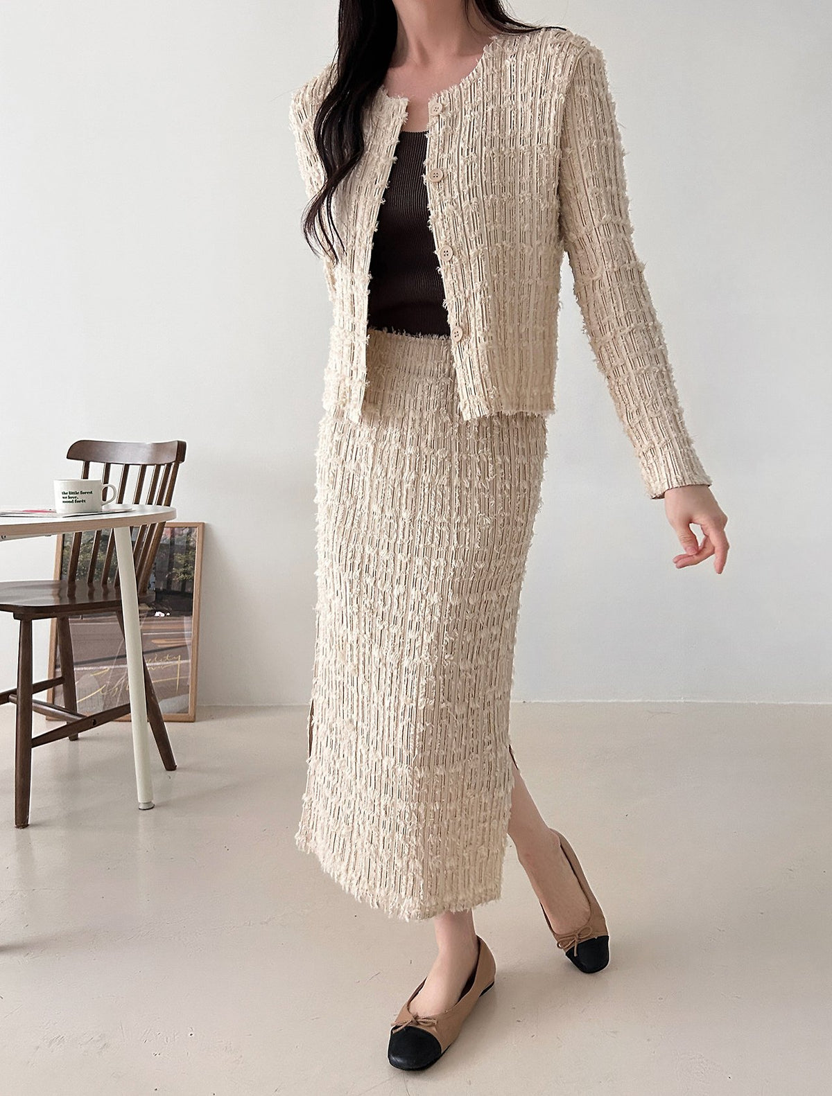 ✨ [플리츠트위드] 고급스러운 텍스처, 플리츠 트위드 자켓 & 스커트 세트 | Pleated Tweed Jacket & Skirt Set