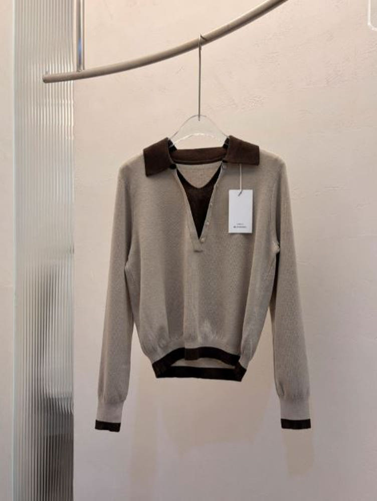 ✨ [블렌딩] 엘라 배색 카라 니트 출근룩 원사고급| Ella Contrast Collar Knit 66까지