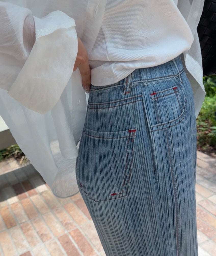 👖💙 [77-88가능] 여름엔 청바지 말고 청플리츠! 한국생산 아이스 데님 플리츠 와이드 팬츠 💙👖 체형커버 밴딩팬츠 · 시원한 여름팬츠 · 데님룩 플리츠팬츠 | Made in Korea Ice Denim Pleated Wide Pants ✨