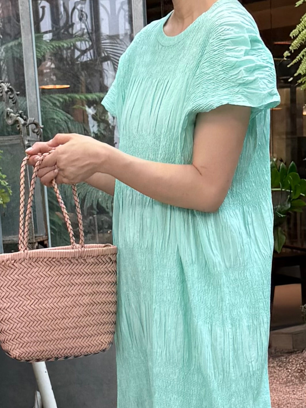 🌿 플리츠 스모그 이세 면 플리츠 롱 원피스 │ Issey Smocked Cotton Pleated Maxi Dress · 캡소매 · 체형커버 · 휴양지원피스 · 내추럴무드 · 55~77반 추천