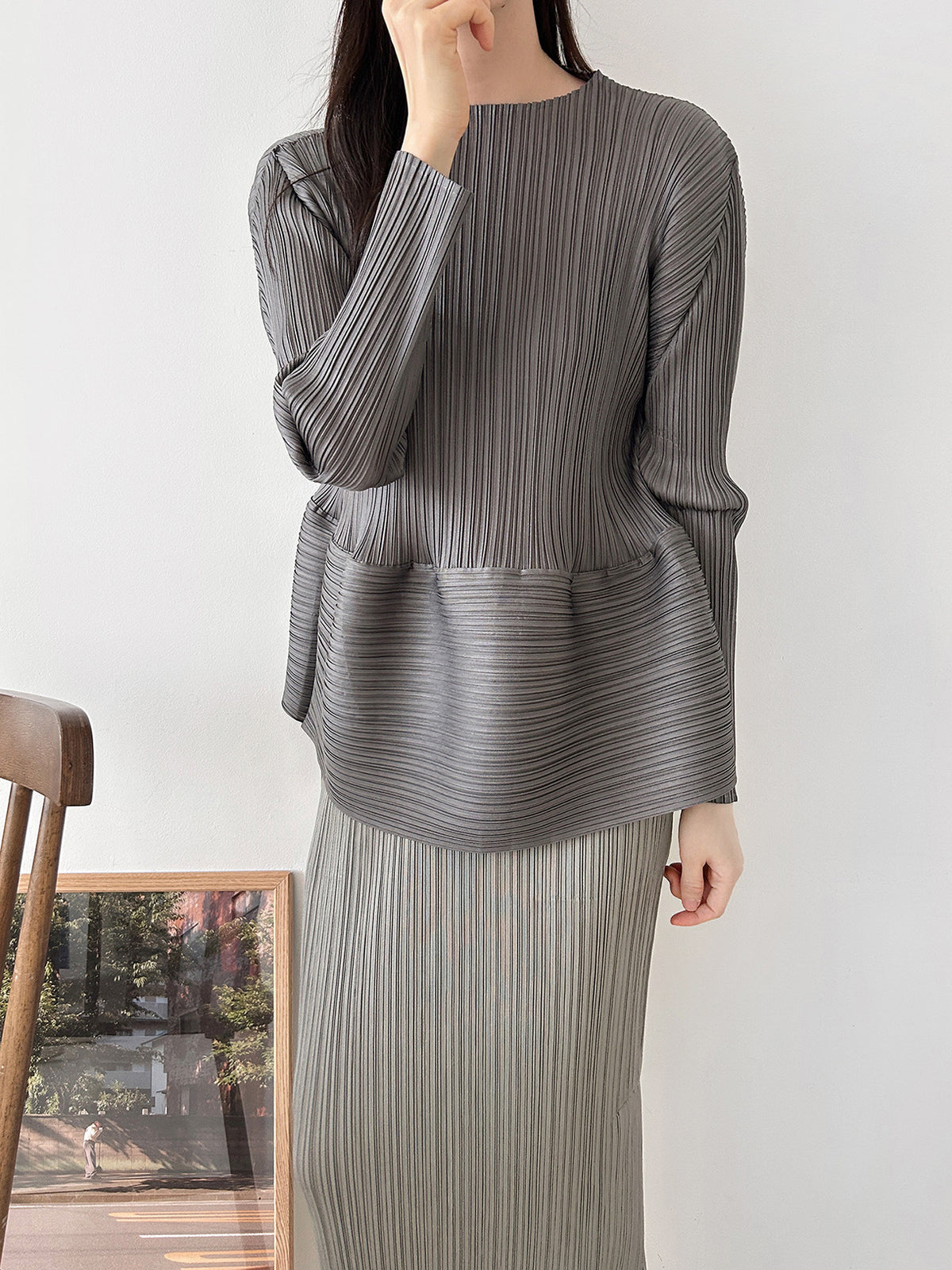 ✨ [플리츠] 샤이닝 볼륨 긴팔 티셔츠 | Shining Volume Pleated Top