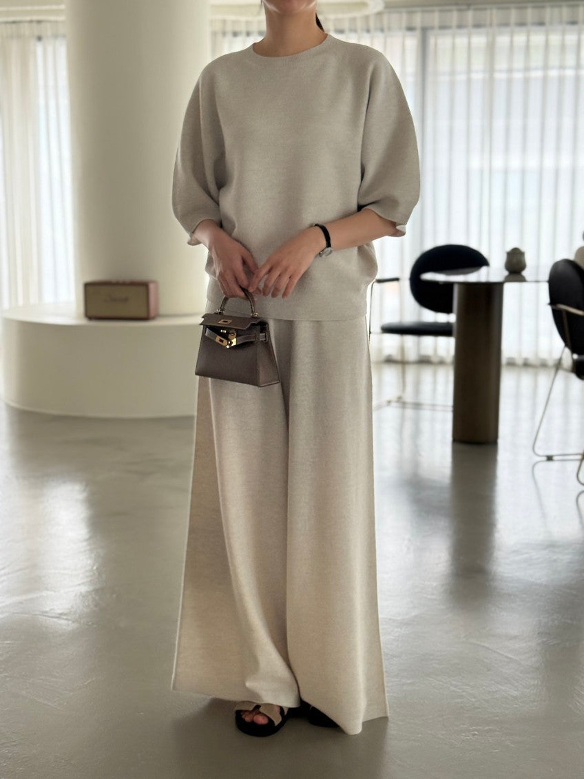 ✨ [PREMIUM LINE] 미네르바 캐시울 루즈핏 홀가먼트 울 100% 와이드 니트 팬츠 | Premium Wholegarment 100% Wool Wide Knit Pants