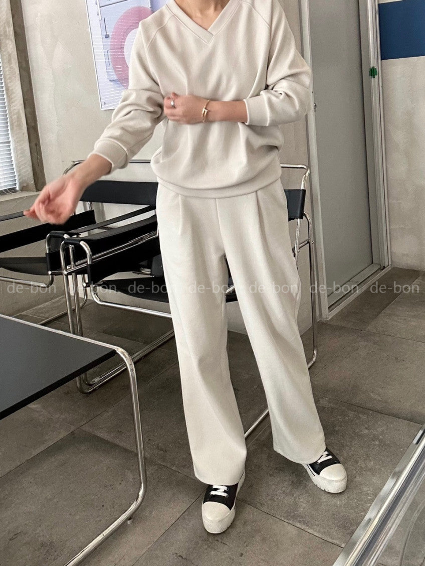 🤎 [노리타] 모카 브이 V넥 데일리 셋업 핏좋은 일자바지 탄탄면 77까지가능  | Mocha V-Neck Daily Set