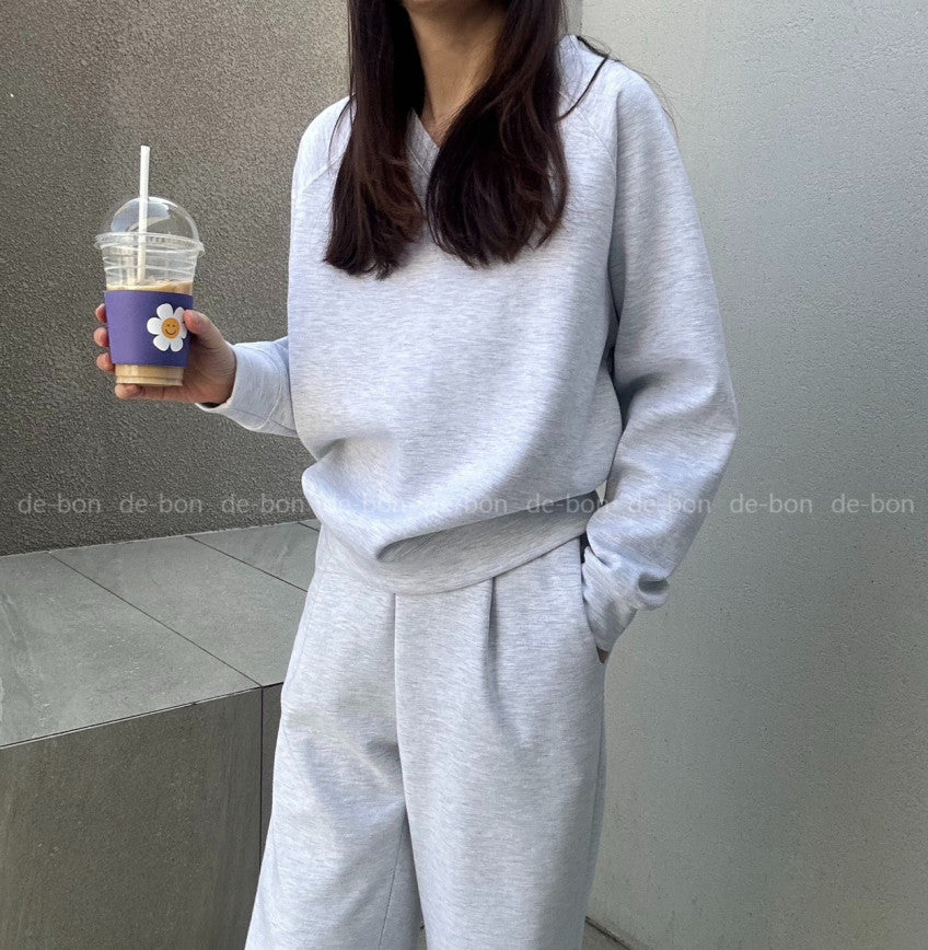 🤎 [노리타] 모카 브이 V넥 데일리 셋업 핏좋은 일자바지 탄탄면 77까지가능  | Mocha V-Neck Daily Set