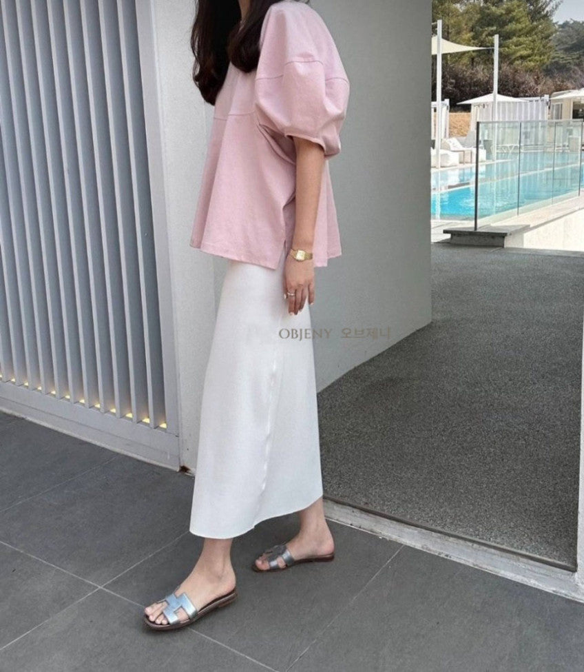 💕✨ [77사이즈 가능] 노리타 볼륨 퍼프소매 루즈핏 반팔 티셔츠 ✨💕 체형커버 오버핏 티셔츠 · 팔뚝커버 퍼프소매 · 데일리룩 출근룩 추천 | Puff Sleeve Relaxed Fit T-Shirt ✨ Body-Flattering Oversized Tee