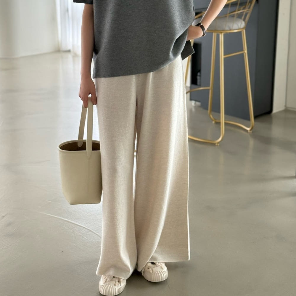 ✨ [PREMIUM LINE] 미네르바 캐시울 루즈핏 홀가먼트 울 100% 와이드 니트 팬츠 | Premium Wholegarment 100% Wool Wide Knit Pants