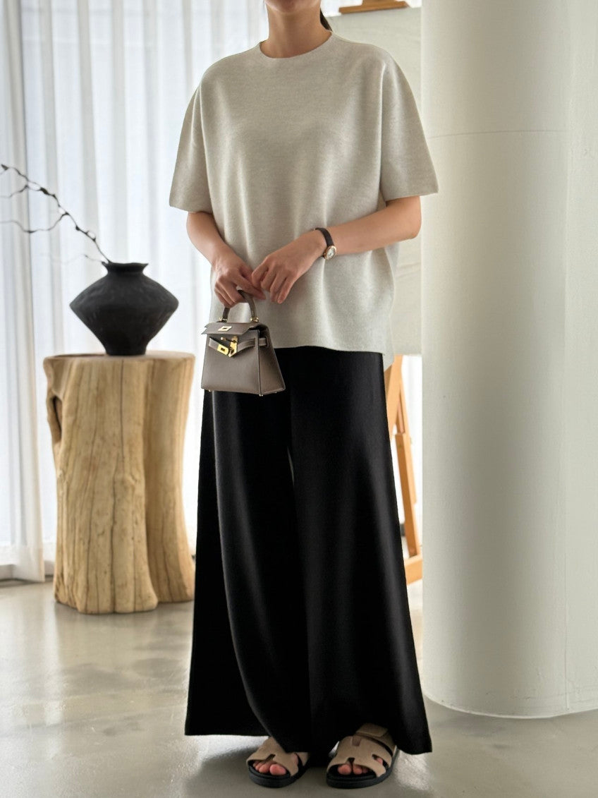 ✨ [PREMIUM LINE] 미네르바 캐시울 루즈핏 홀가먼트 울 100% 와이드 니트 팬츠 | Premium Wholegarment 100% Wool Wide Knit Pants
