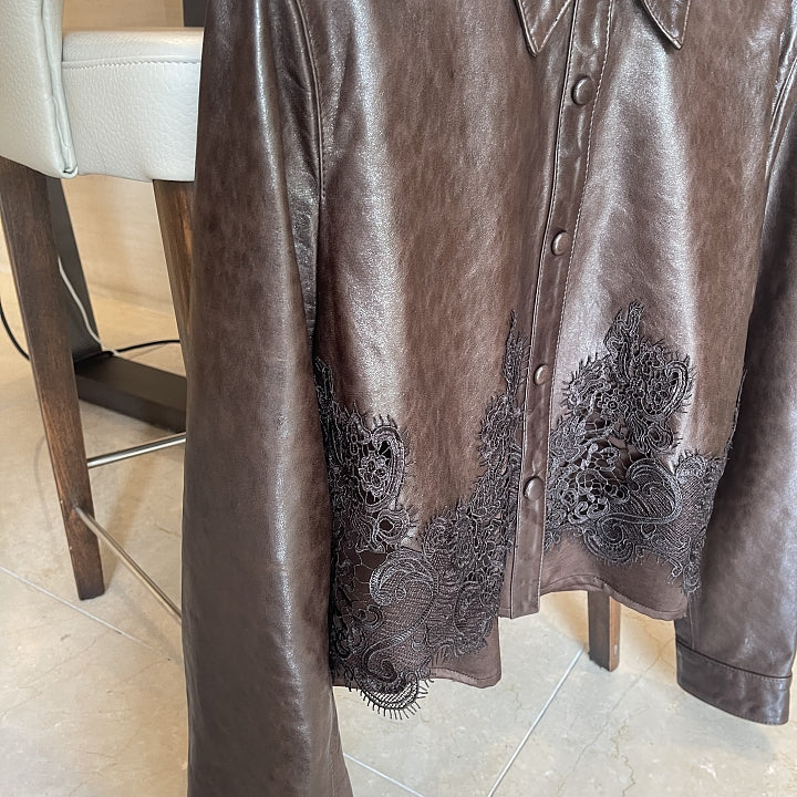 [프리미엄 고가 라인]🖤 청담동 며느리룩[PREMIUM] 100% 리얼 양가죽 레이스 셔츠 자켓 | Premium Lambskin Lace Shirt Jacket