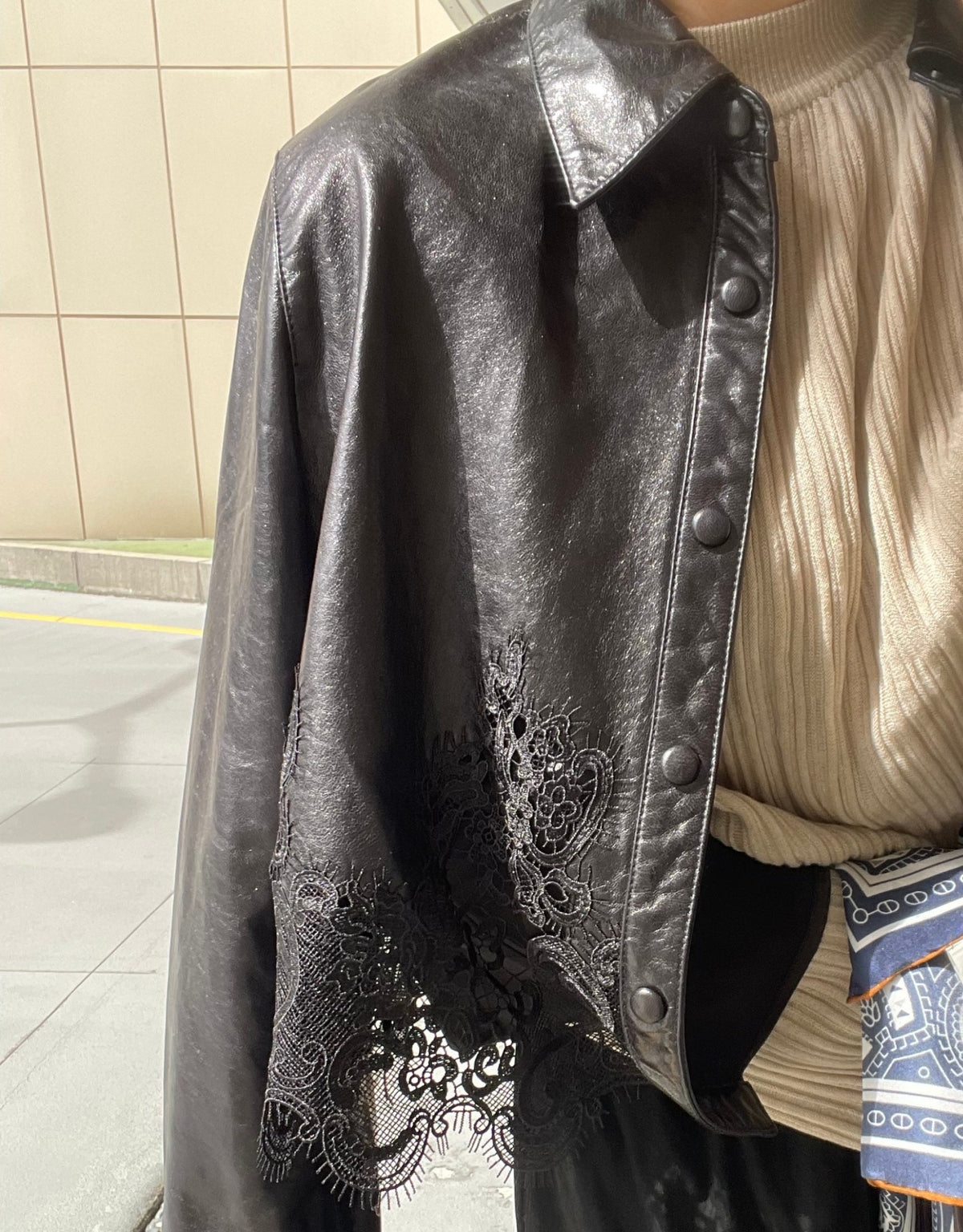 [프리미엄 고가 라인]🖤 청담동 며느리룩[PREMIUM] 100% 리얼 양가죽 레이스 셔츠 자켓 | Premium Lambskin Lace Shirt Jacket
