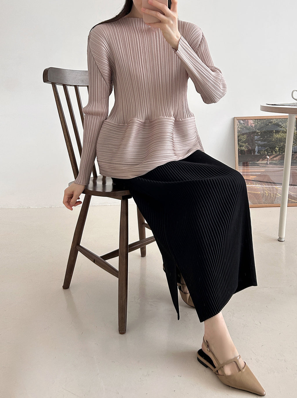 ✨ [플리츠] 샤이닝 볼륨 긴팔 티셔츠 | Shining Volume Pleated Top
