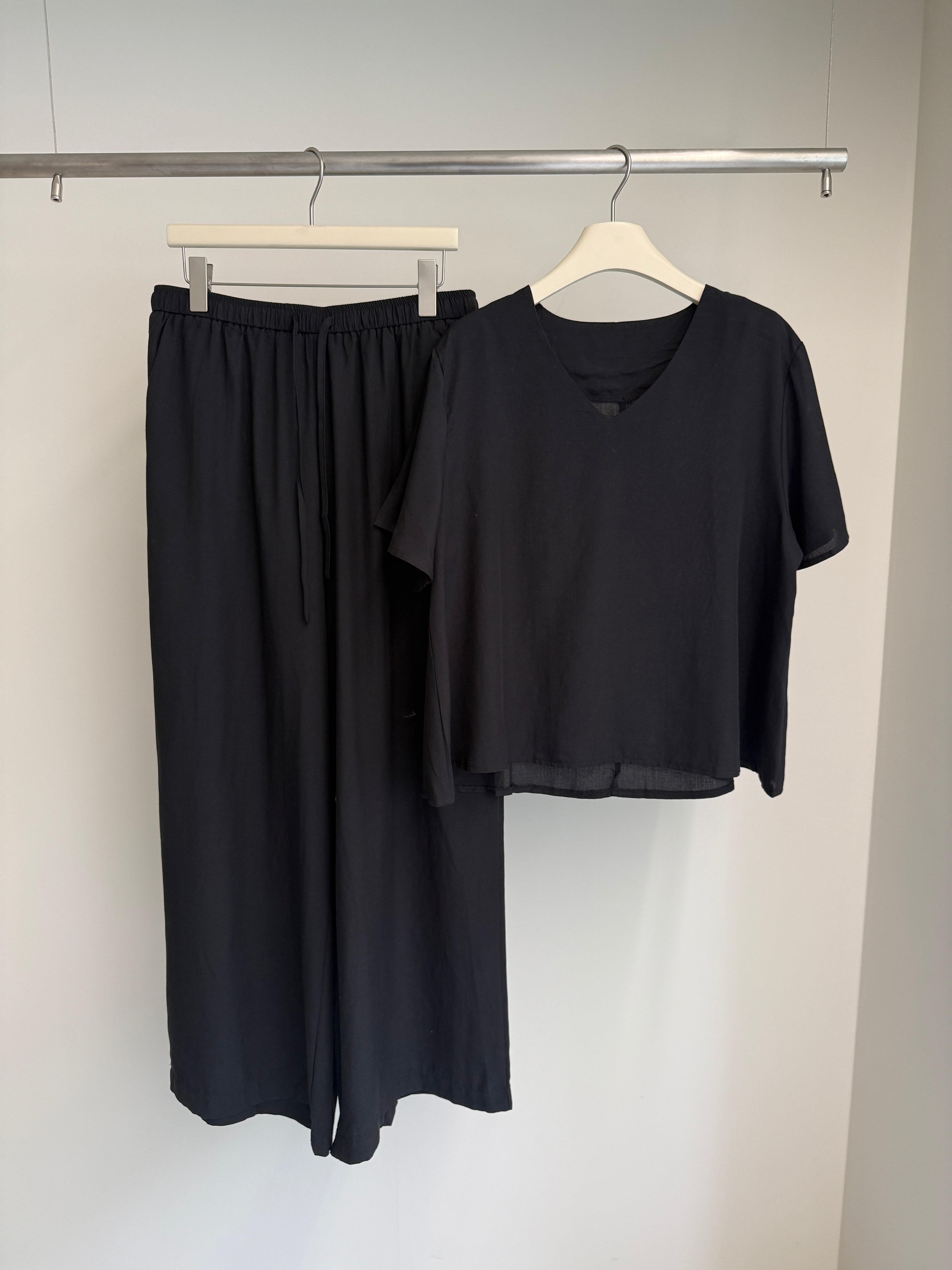🌿🤍 [니드태그][빅사이즈 가능88까지] 린넨 브이 팬츠 세트 • 빅사이즈 통통족 추천 • 핏이 살아있는 와이드 린넨 투피스 • Linen V-Neck Wide Pants Two-Piece Set ✨