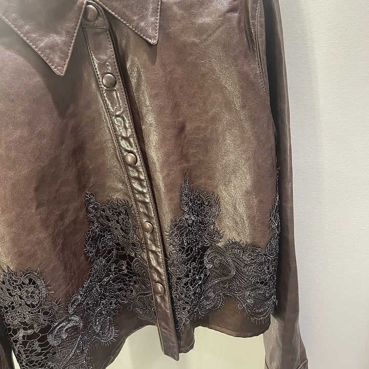 [프리미엄 고가 라인]🖤 청담동 며느리룩[PREMIUM] 100% 리얼 양가죽 레이스 셔츠 자켓 | Premium Lambskin Lace Shirt Jacket