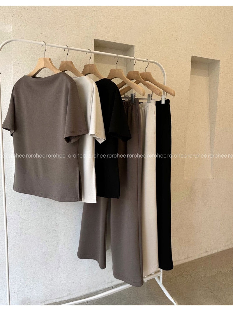 👚 [노리타] 맥킨 텐션 반팔탑 & 와이드 팬츠 가을 투피스 셋업 66까지| McKin Stretch Top & Wide Pants Two-Piece Set