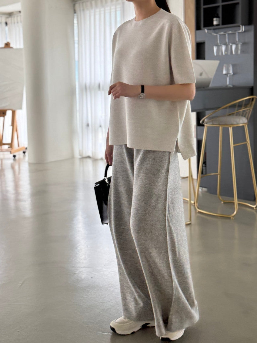 ✨ [PREMIUM LINE] 미네르바 캐시울 루즈핏 홀가먼트 울 100% 와이드 니트 팬츠 | Premium Wholegarment 100% Wool Wide Knit Pants