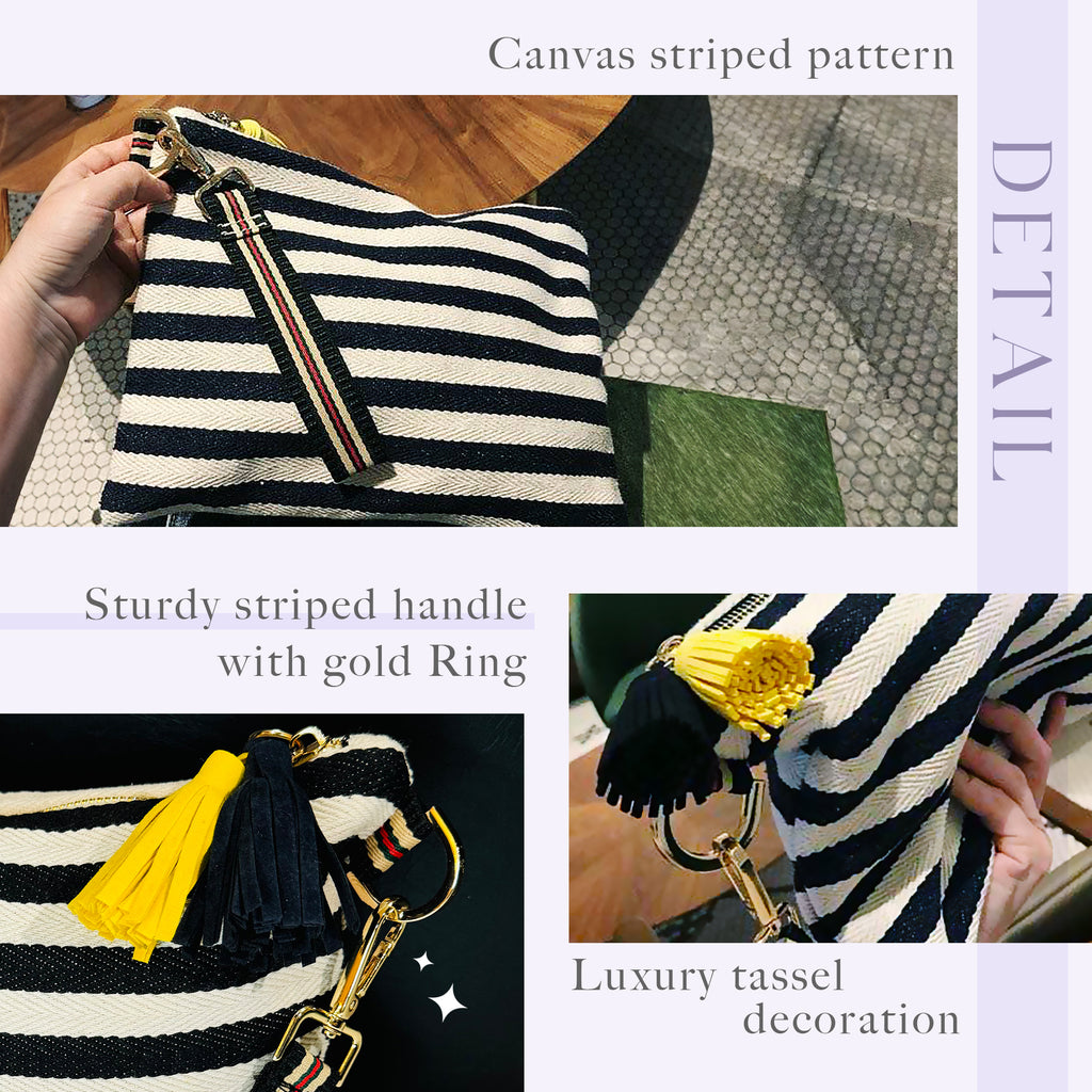 멀티 메이크업 파우치(검정)/ Striped Canvas Multi Pouch – Makeup · Travel · Everyday Organizer(Black)