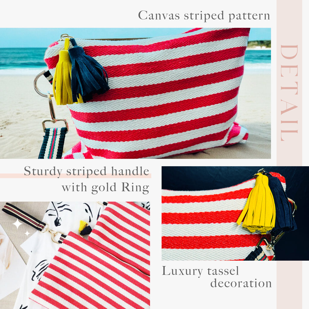 멀티 메이크업 파우치(레드)/ Striped Canvas Multi Pouch(Red) – Makeup · Travel · Everyday Organizer