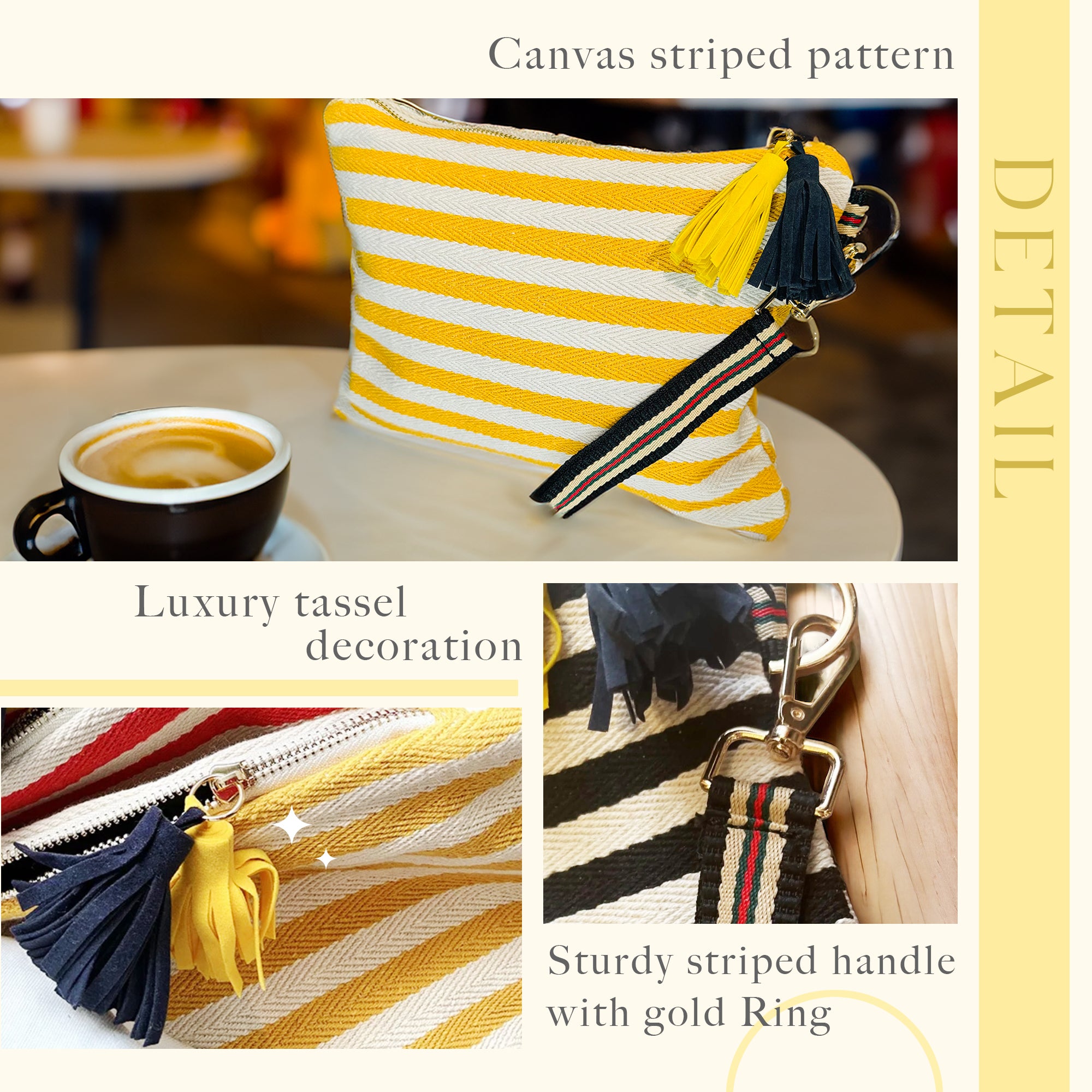 멀티 메이크업 파우치(노랑) / Striped Canvas Multi Pouch(Yellow) – Makeup · Travel · Everyday Organizer