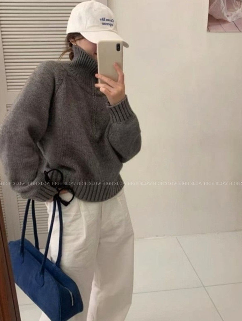 🧶 제니 하프 반집업 니트 나그랑 루즈핏 적당길이감| Jenny Half-Zip Knit