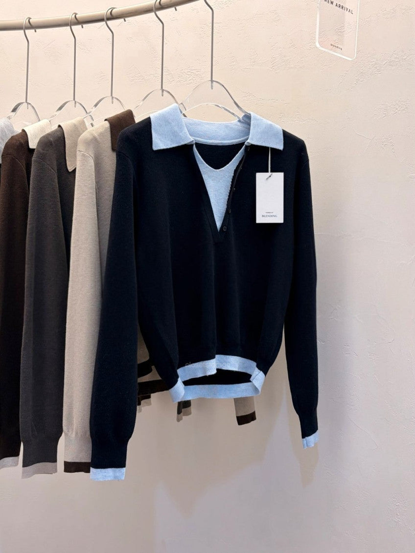 ✨ [블렌딩] 엘라 배색 카라 니트 출근룩 원사고급| Ella Contrast Collar Knit 66까지