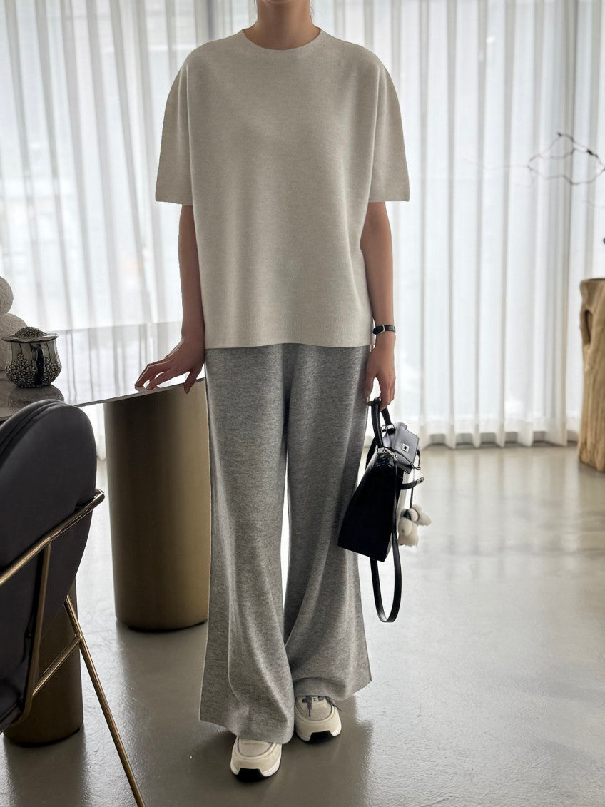 ✨ [PREMIUM LINE] 미네르바 캐시울 루즈핏 홀가먼트 울 100% 와이드 니트 팬츠 | Premium Wholegarment 100% Wool Wide Knit Pants