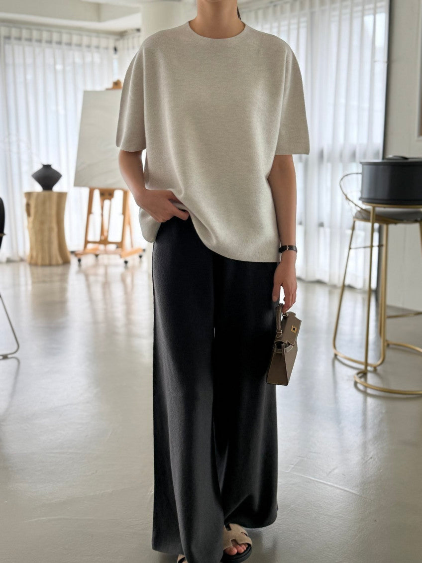 ✨ [PREMIUM LINE] 미네르바 캐시울 루즈핏 홀가먼트 울 100% 와이드 니트 팬츠 | Premium Wholegarment 100% Wool Wide Knit Pants