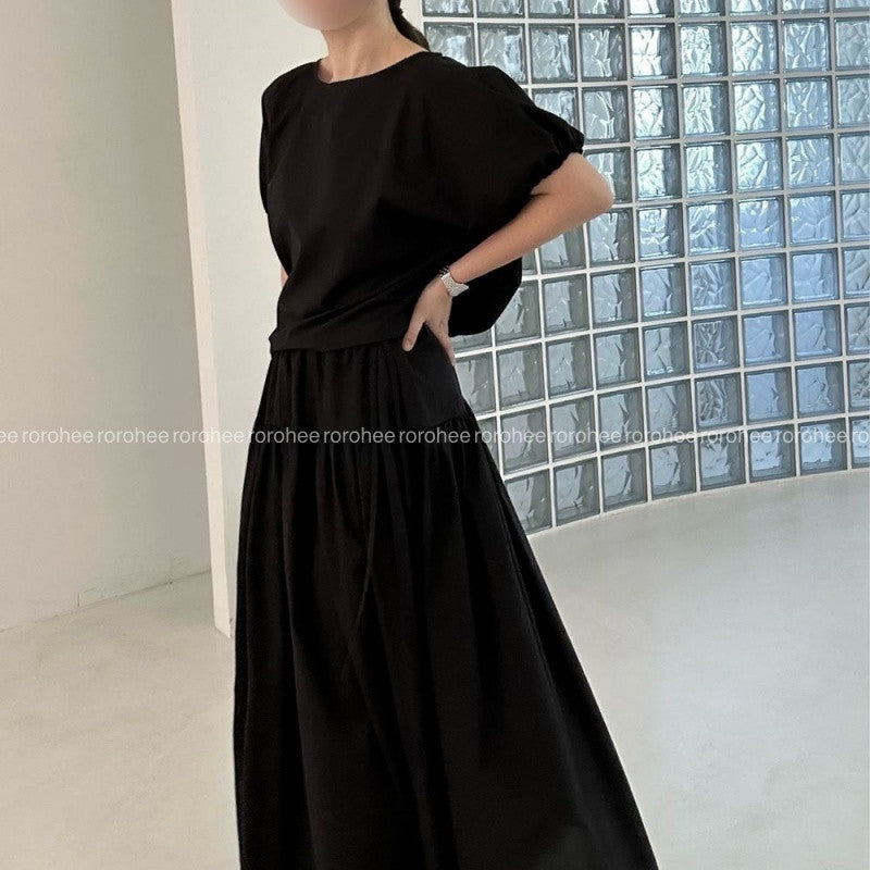 👚 [노리타] 맥킨 텐션 반팔탑 & 와이드 팬츠 가을 투피스 셋업 66까지| McKin Stretch Top & Wide Pants Two-Piece Set