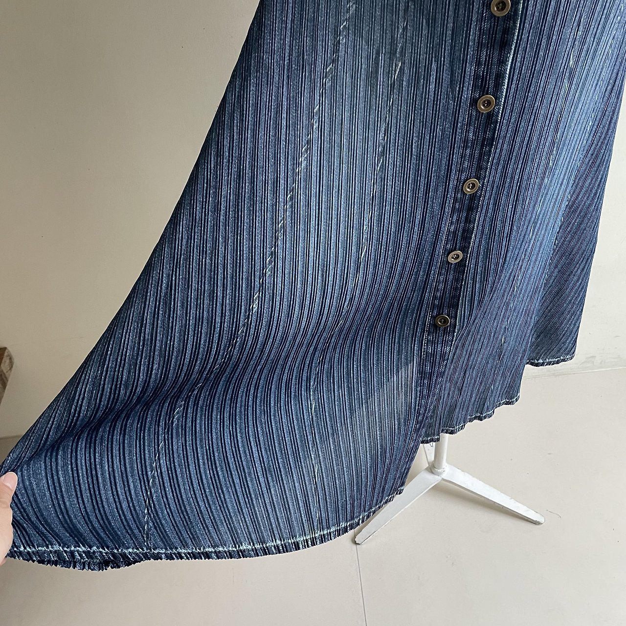 ✨ [44-66반까지예뻐요] 청 플리츠👗 데님 워싱 플리츠 카라 벨트 롱 원피스 | Denim Wash Pleated Collared Belted Long Dress ✨