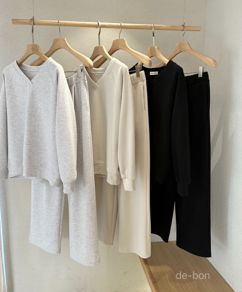 🤎 [노리타] 모카 브이 V넥 데일리 셋업 핏좋은 일자바지 탄탄면 77까지가능  | Mocha V-Neck Daily Set