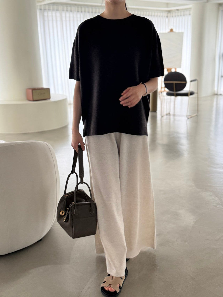 ✨ [PREMIUM LINE] 미네르바 캐시울 루즈핏 홀가먼트 울 100% 와이드 니트 팬츠 | Premium Wholegarment 100% Wool Wide Knit Pants