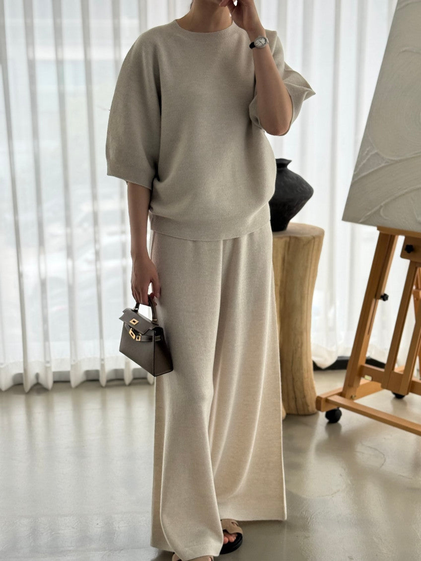 ✨ [PREMIUM LINE] 미네르바 캐시울 루즈핏 홀가먼트 울 100% 와이드 니트 팬츠 | Premium Wholegarment 100% Wool Wide Knit Pants